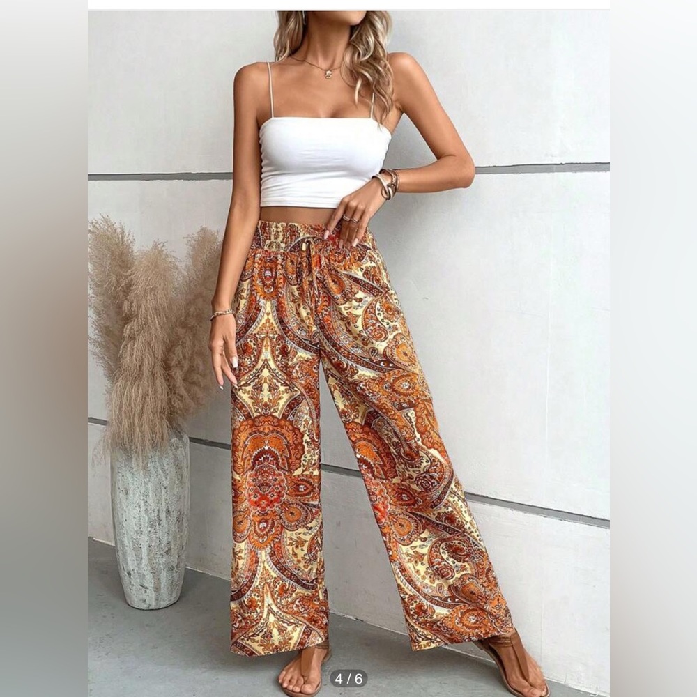 Paisley Print Wide-Leg Pants